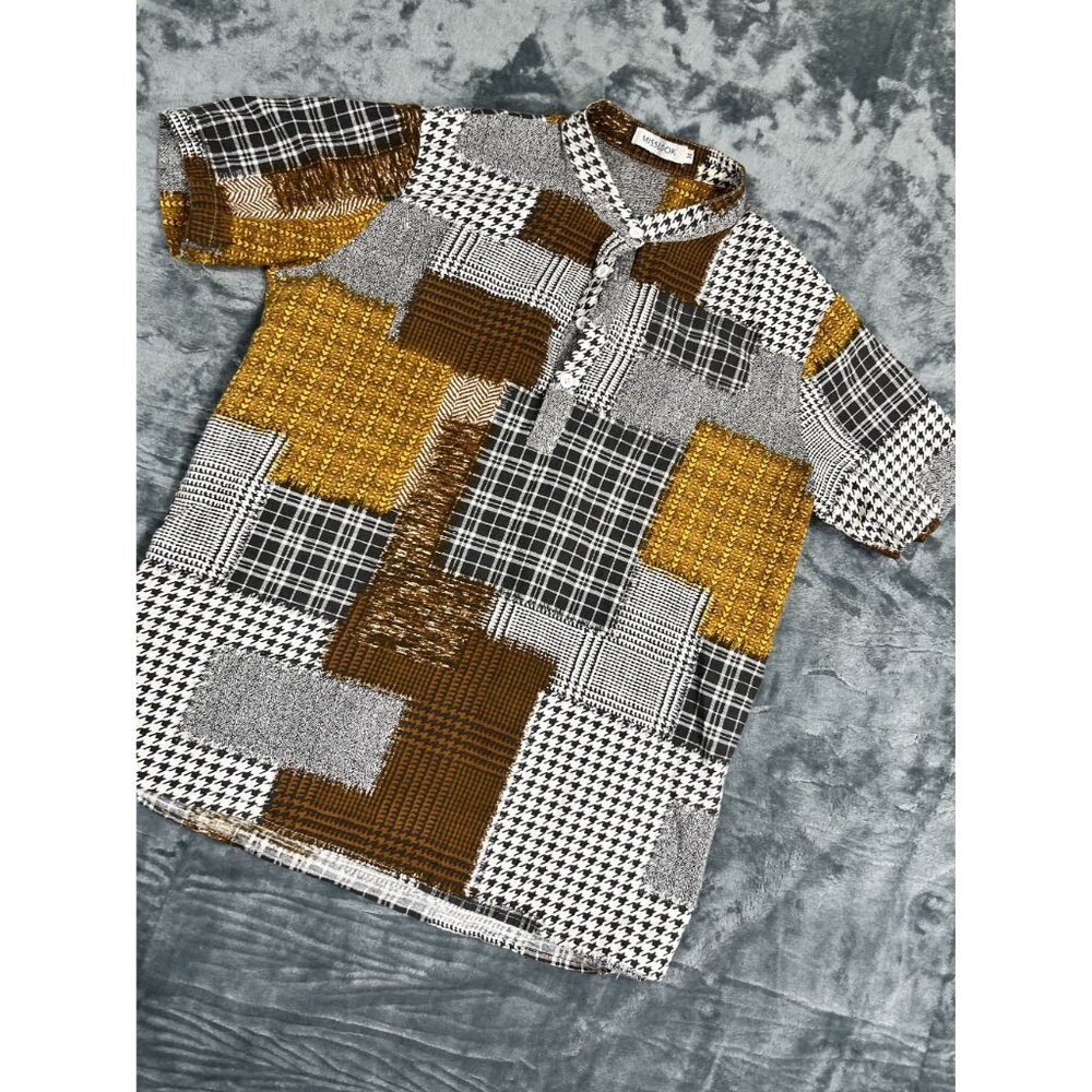 Misslook Womens Patchwork Short Sleeve Button-Up Shirt - Picture 2 of 9